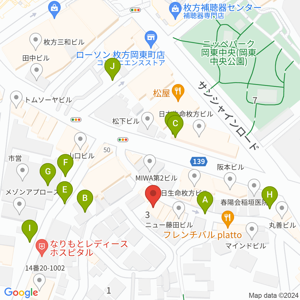 アズイズミュージック枚方店周辺の駐車場・コインパーキング一覧地図