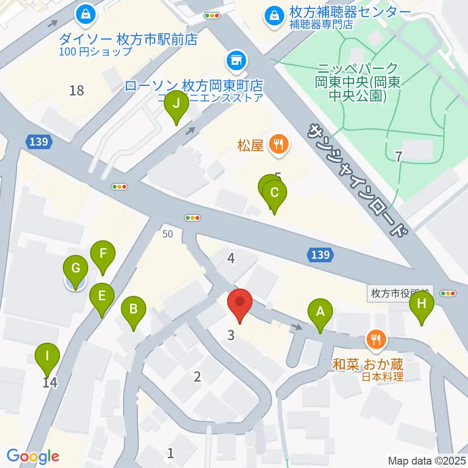 アズイズミュージック枚方店周辺の駐車場・コインパーキング一覧地図