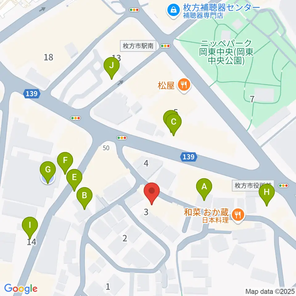 アズイズミュージック枚方店周辺の駐車場・コインパーキング一覧地図