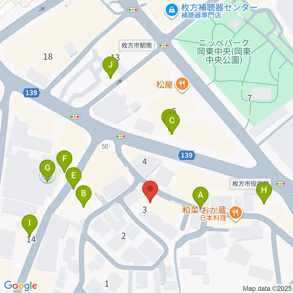 アズイズミュージック枚方店周辺の駐車場・コインパーキング一覧地図