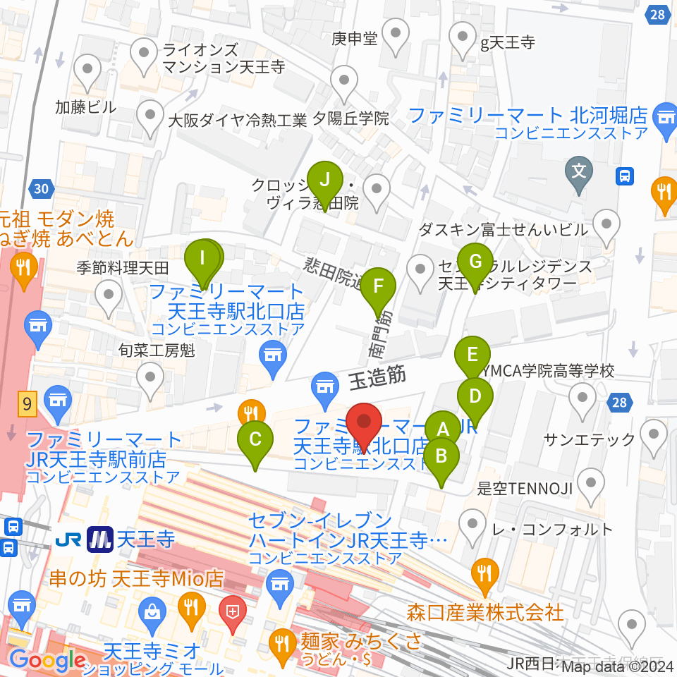 ベースオントップ天王寺店周辺の駐車場・コインパーキング一覧地図