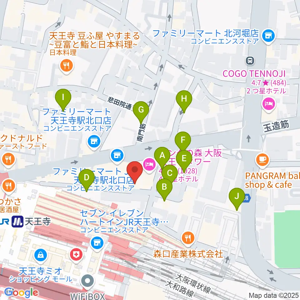 ベースオントップ天王寺店周辺の駐車場・コインパーキング一覧地図