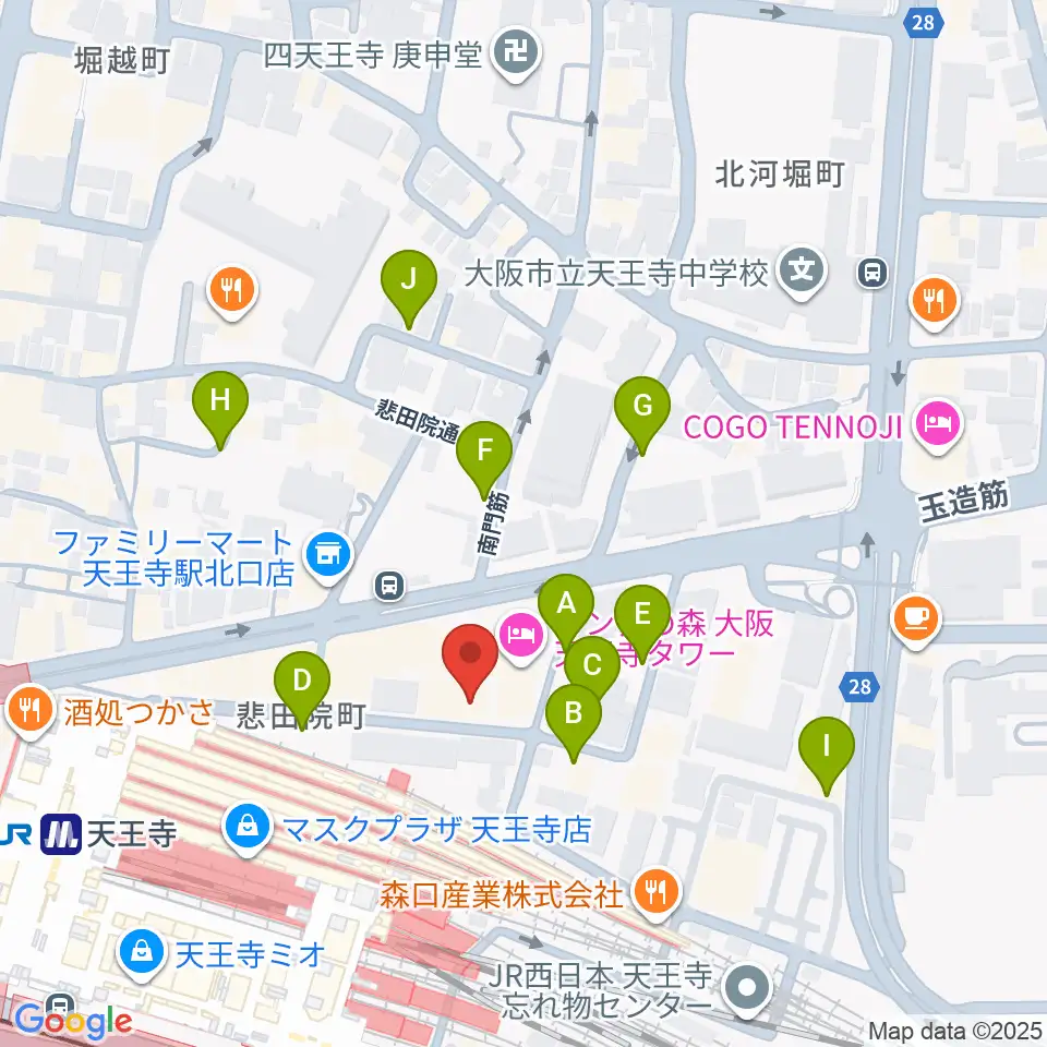 ベースオントップ天王寺店周辺の駐車場・コインパーキング一覧地図