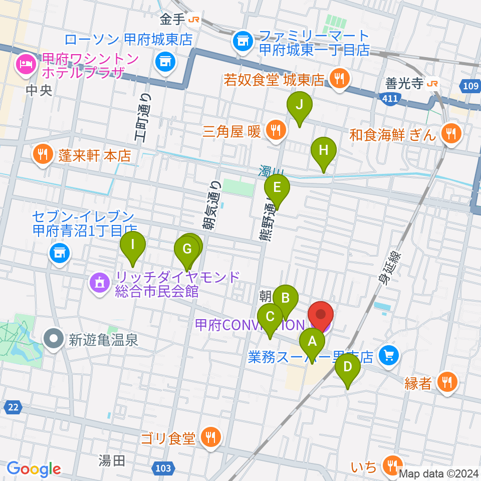 甲府コンビクション周辺の駐車場・コインパーキング一覧地図