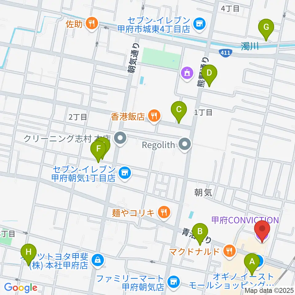甲府コンビクション周辺の駐車場・コインパーキング一覧地図