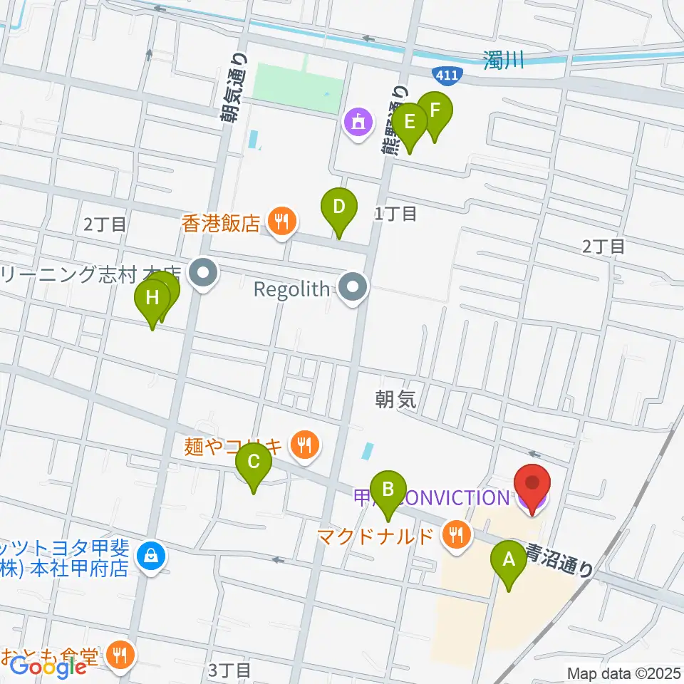 甲府コンビクション周辺の駐車場・コインパーキング一覧地図