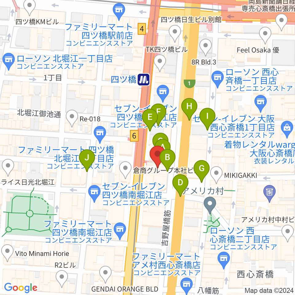 Vocal Space B 大阪四ツ橋校周辺の駐車場・コインパーキング一覧地図