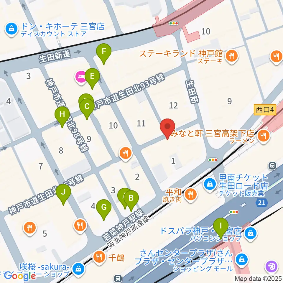 三宮Studio246 WEST周辺の駐車場・コインパーキング一覧地図