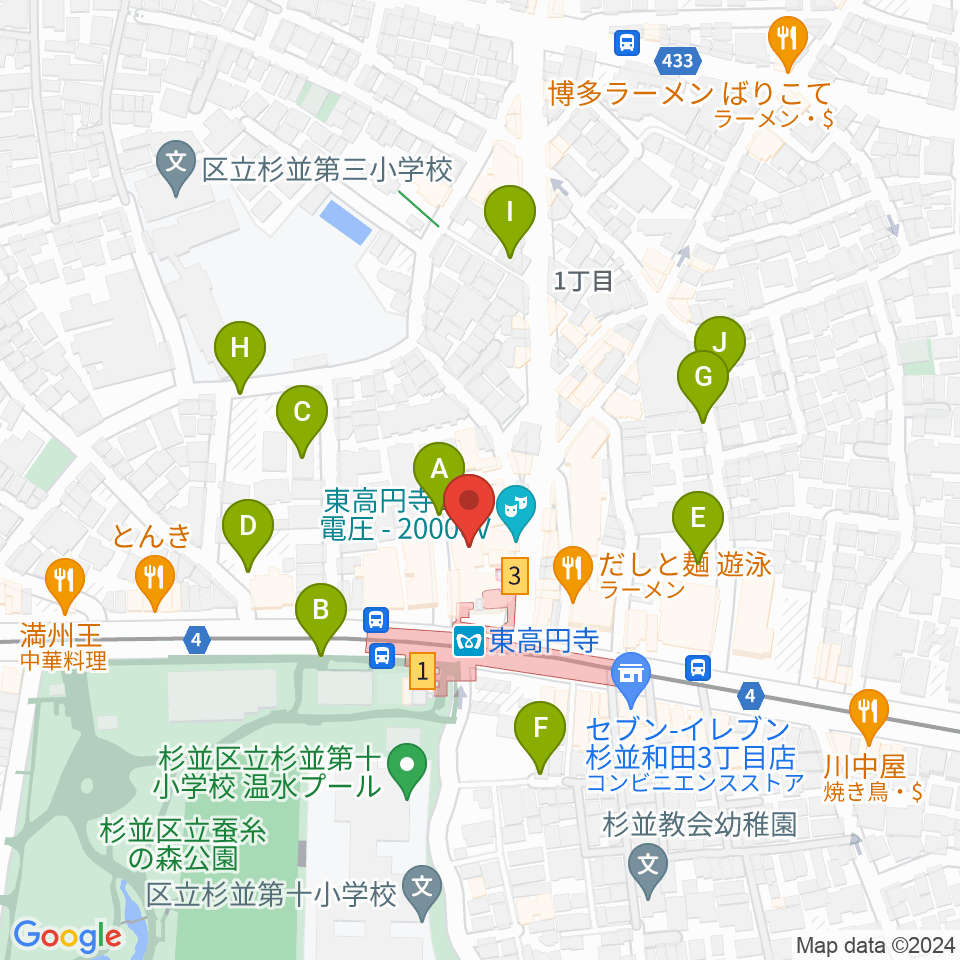 東高円寺ロサンゼルスクラブ周辺の駐車場・コインパーキング一覧地図