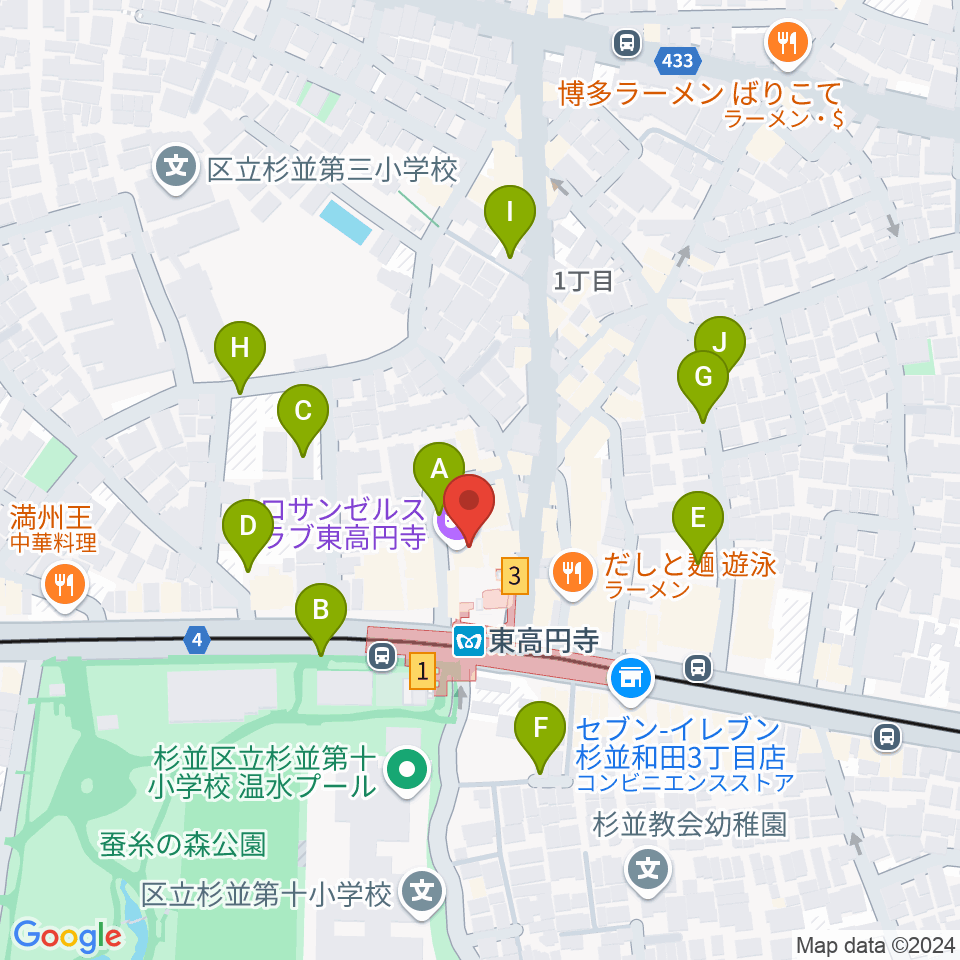 東高円寺ロサンゼルスクラブ周辺の駐車場・コインパーキング一覧地図