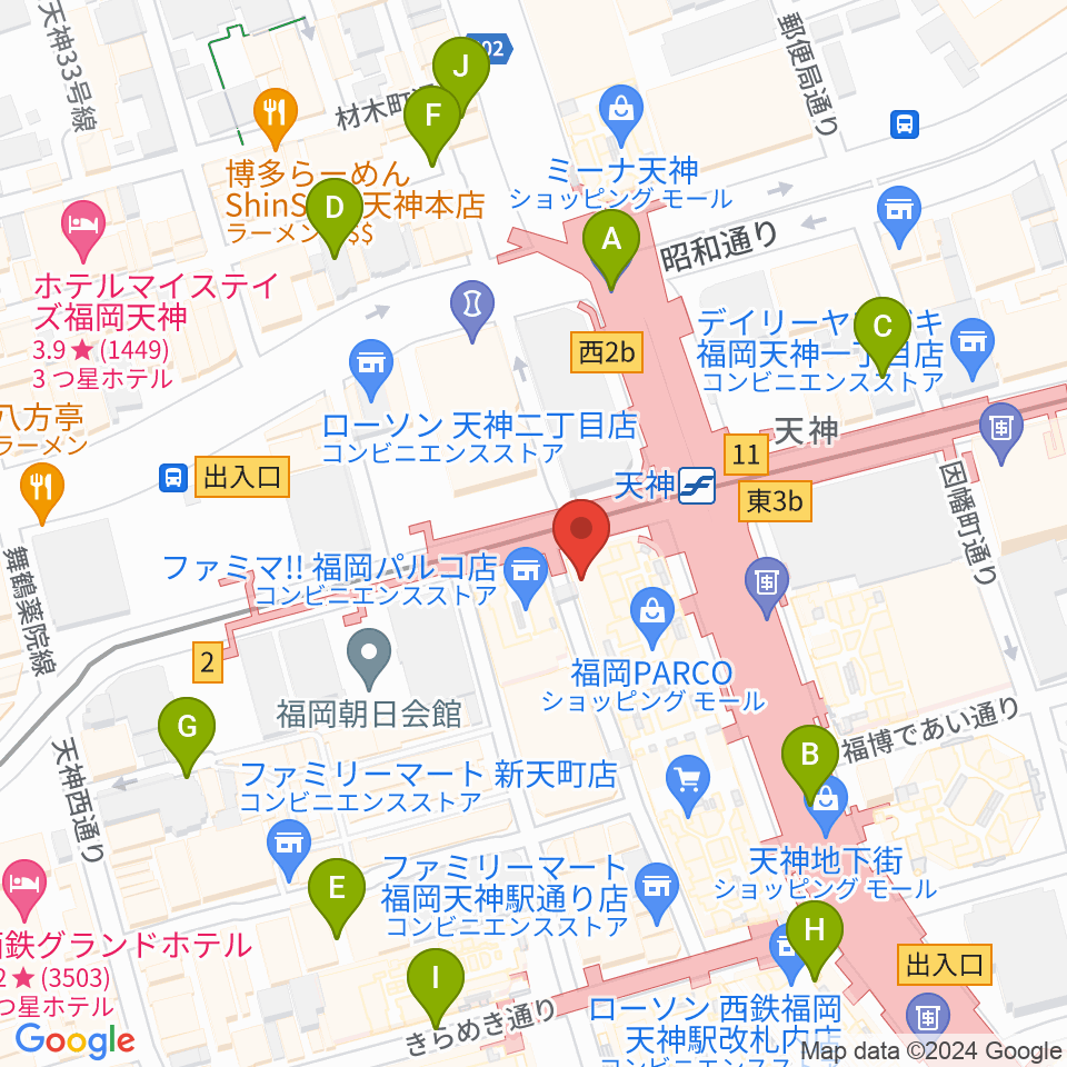 イシバシ楽器 福岡パルコ店周辺の駐車場・コインパーキング一覧地図