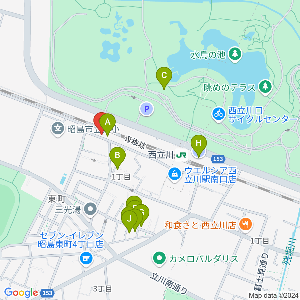 西立川総合音楽センター周辺の駐車場・コインパーキング一覧地図