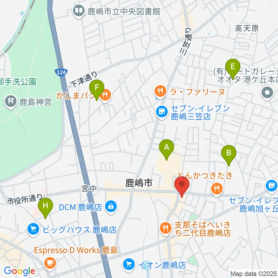 オワリヤ楽器 鹿島センター周辺の駐車場・コインパーキング一覧地図