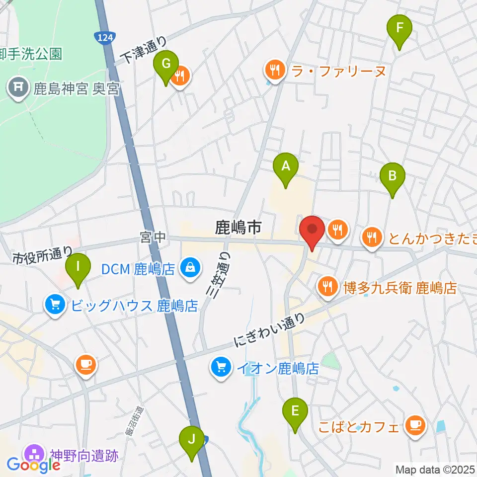 オワリヤ楽器 鹿島センター周辺の駐車場・コインパーキング一覧地図