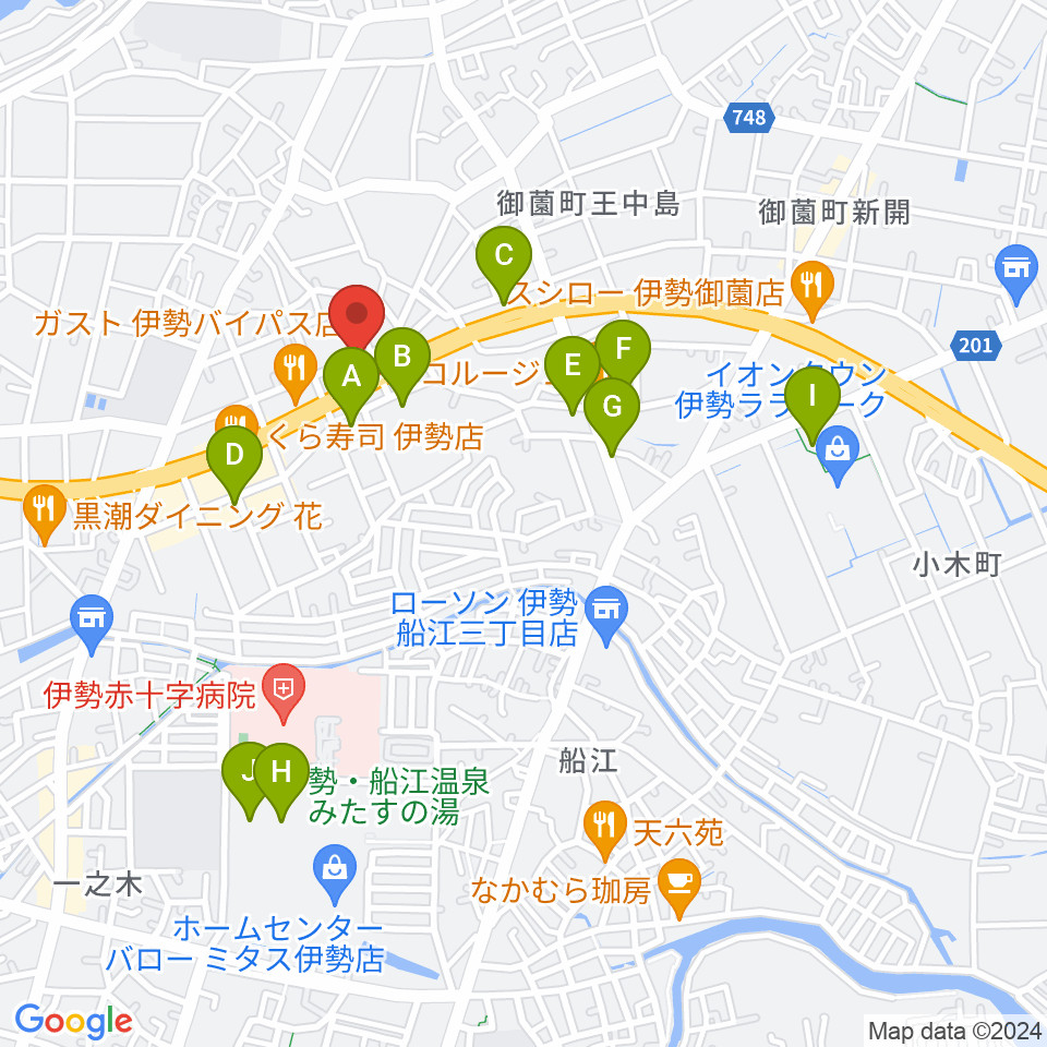 村井楽器伊勢店周辺の駐車場・コインパーキング一覧地図