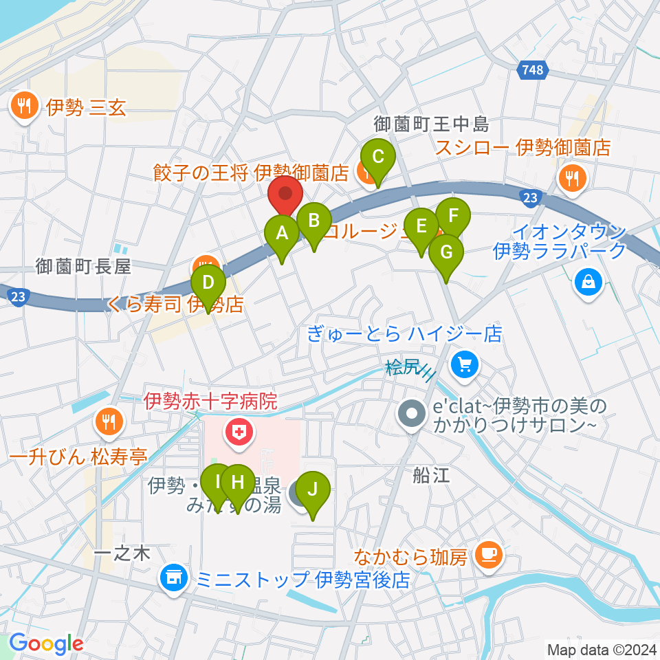 村井楽器伊勢店周辺の駐車場・コインパーキング一覧地図