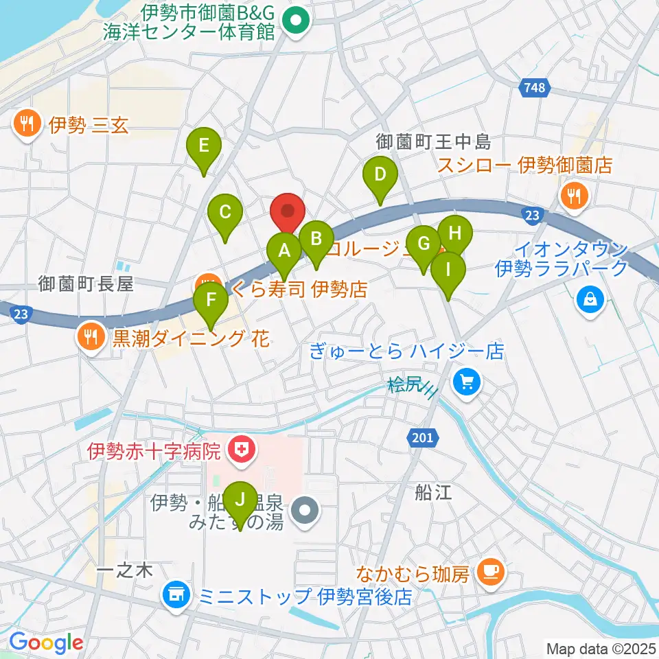 村井楽器伊勢店周辺の駐車場・コインパーキング一覧地図