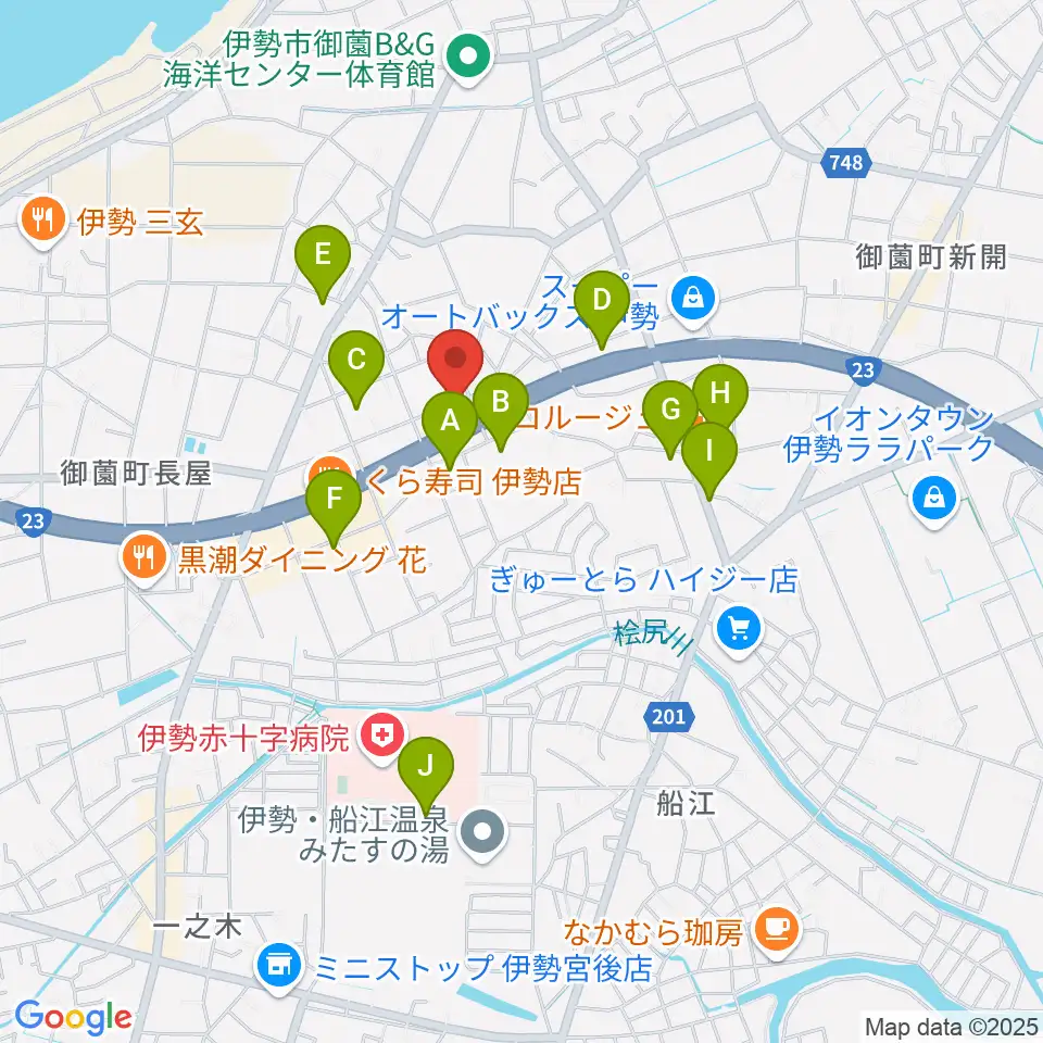 村井楽器伊勢店周辺の駐車場・コインパーキング一覧地図