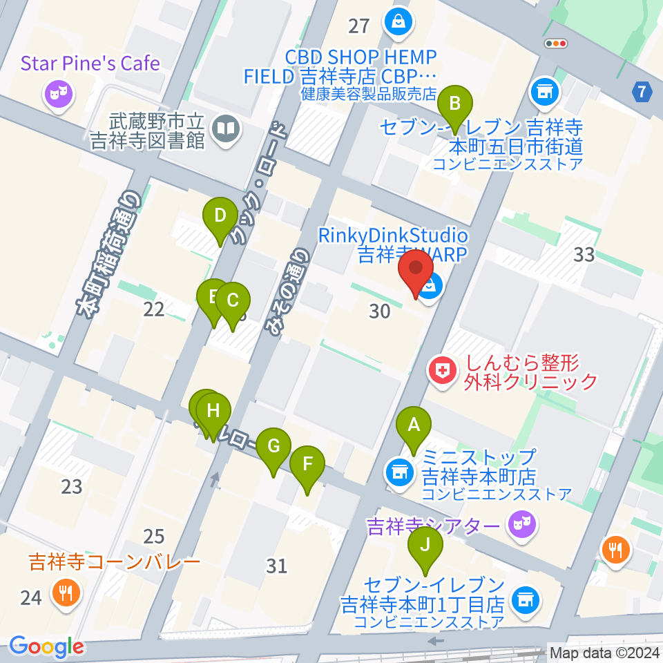 Rinky Dink Studio 吉祥寺WARP周辺の駐車場・コインパーキング一覧地図