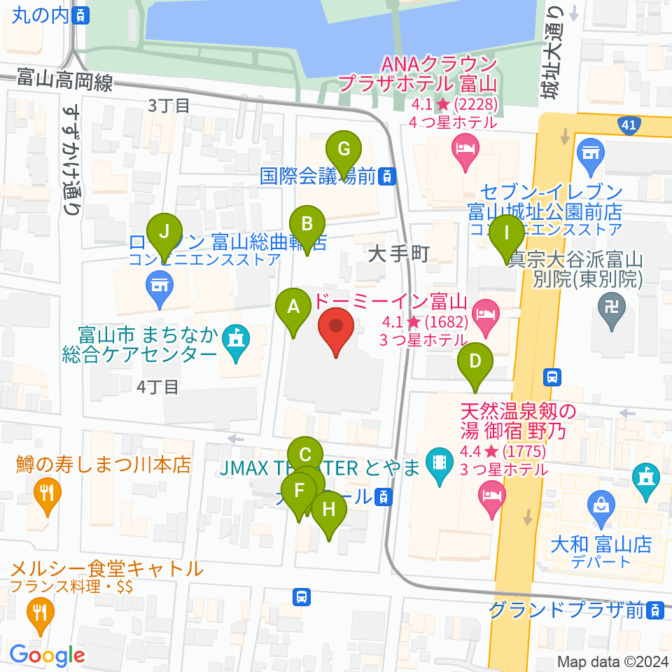 富山市民プラザ周辺の駐車場・コインパーキング一覧地図