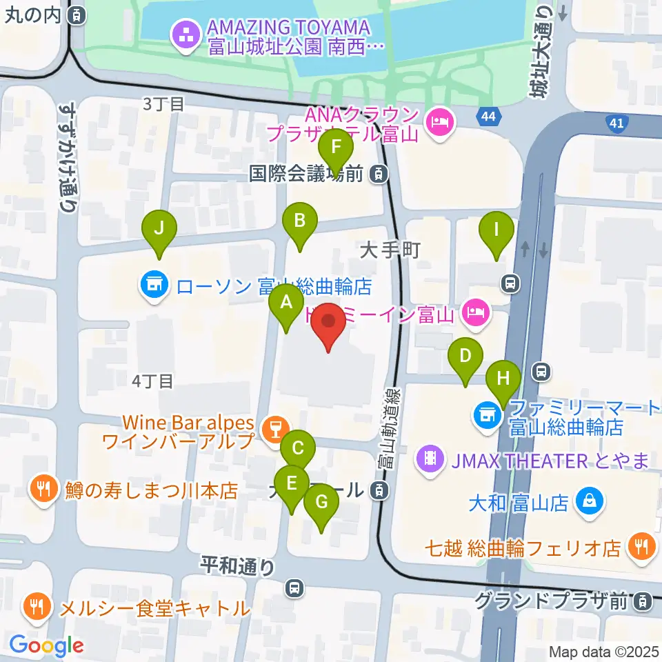 富山市民プラザ周辺の駐車場・コインパーキング一覧地図