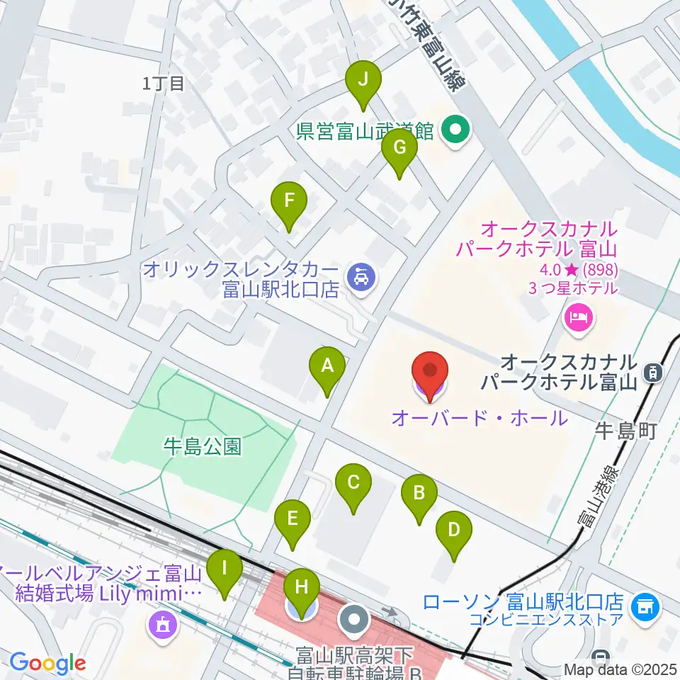 オーバード・ホール周辺の駐車場・コインパーキング一覧地図