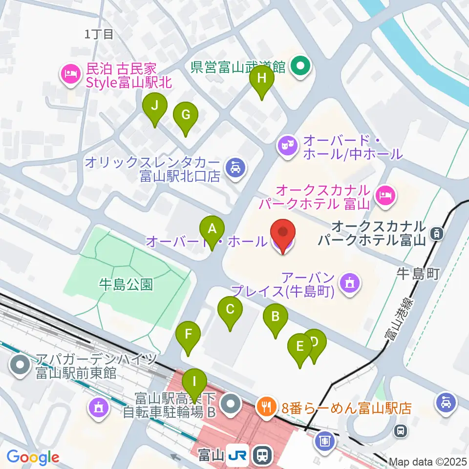 オーバード・ホール周辺の駐車場・コインパーキング一覧地図
