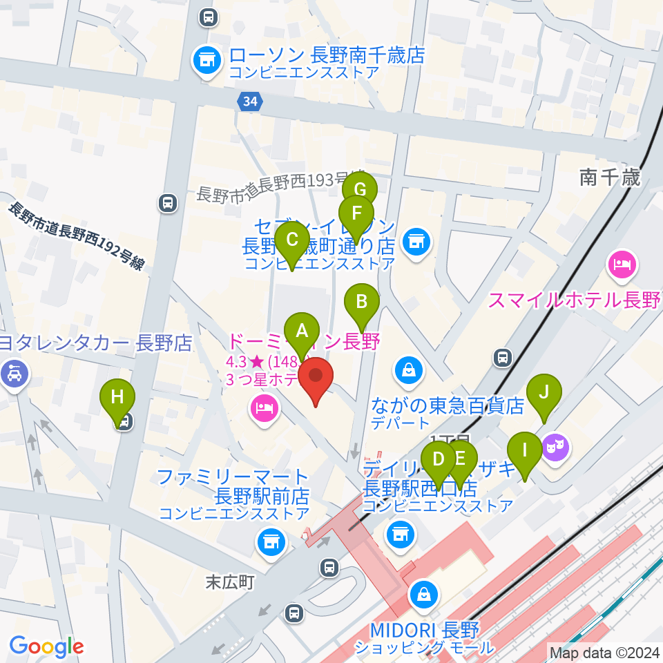 長野ライブハウスJ周辺の駐車場・コインパーキング一覧地図