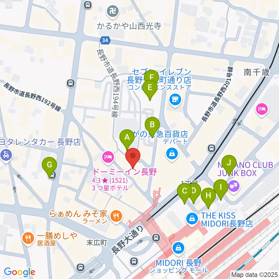 長野ライブハウスJ周辺の駐車場・コインパーキング一覧地図