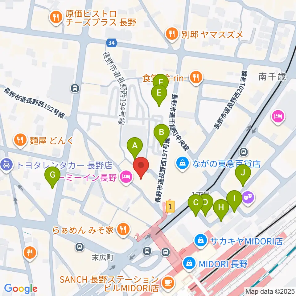 長野ライブハウスJ周辺の駐車場・コインパーキング一覧地図