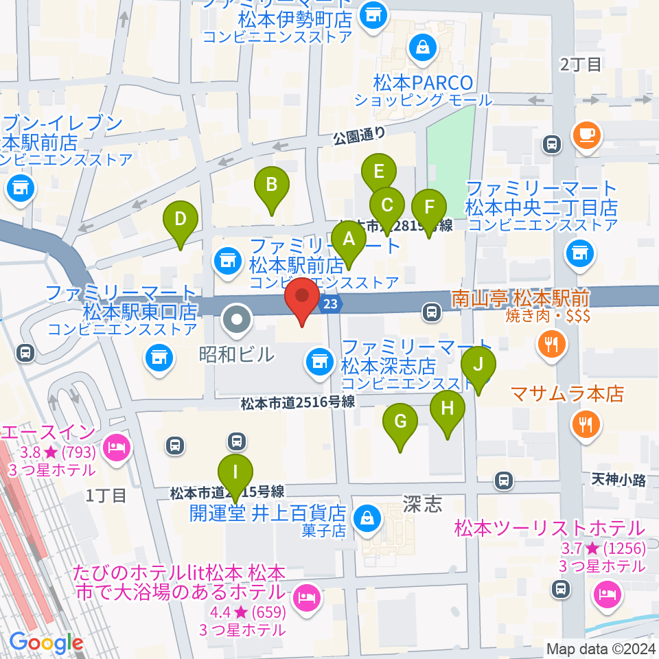 松本ALECX周辺の駐車場・コインパーキング一覧地図