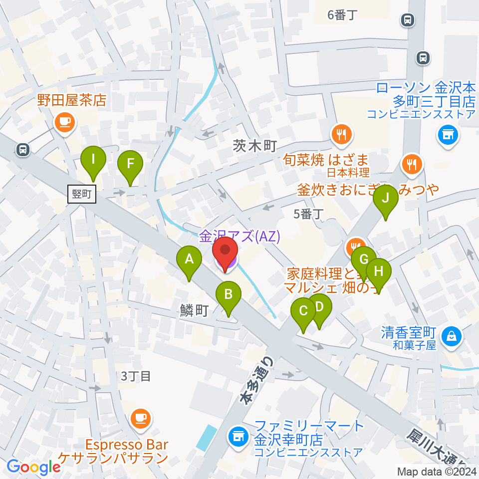 金沢AZ周辺の駐車場・コインパーキング一覧地図