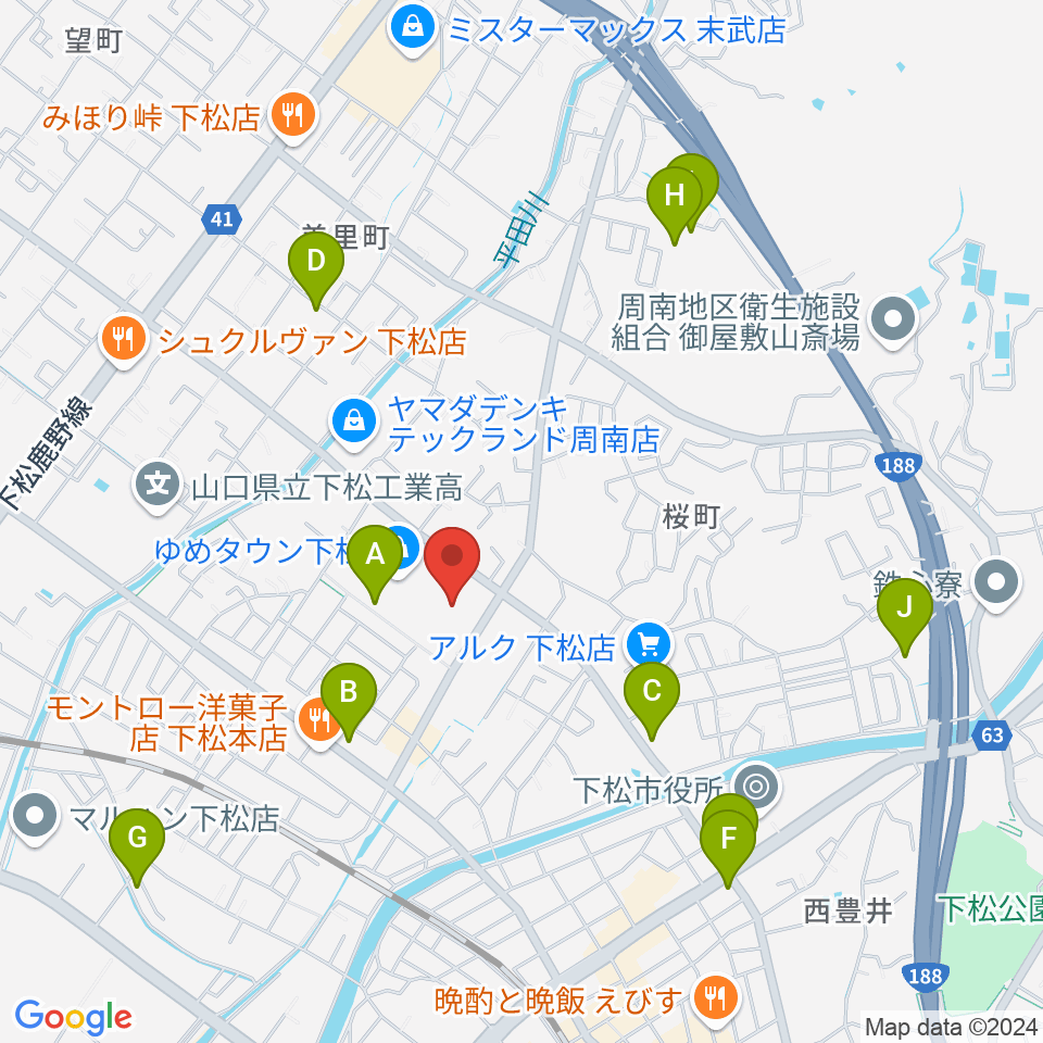 スターピアくだまつ 下松市文化会館周辺の駐車場・コインパーキング一覧地図