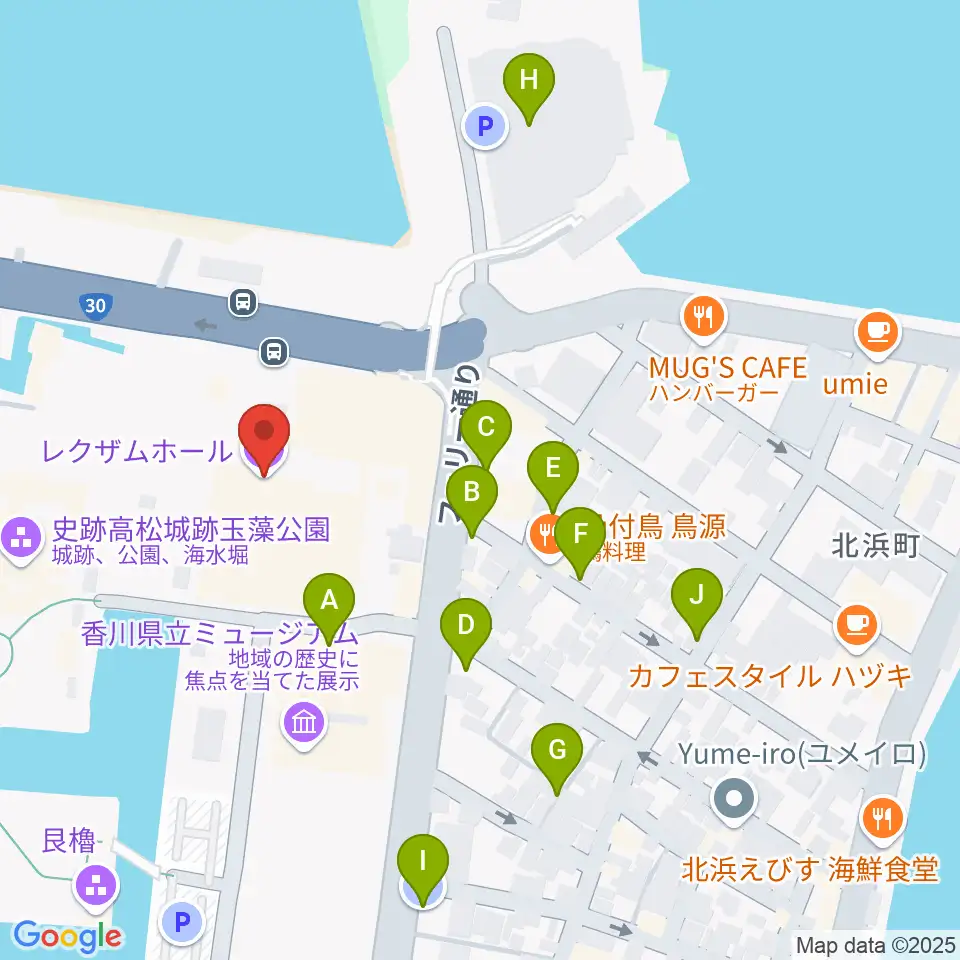 香川レクザムホール周辺の駐車場・コインパーキング一覧地図