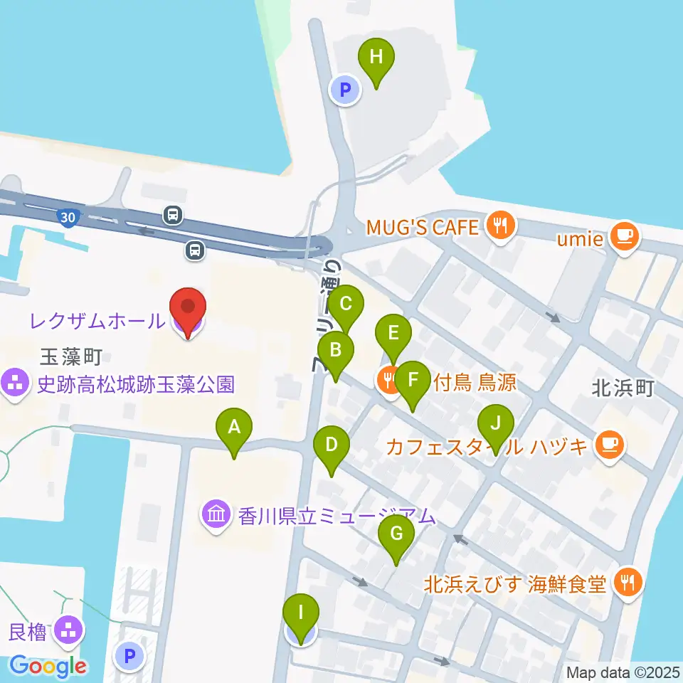 香川レクザムホール周辺の駐車場・コインパーキング一覧地図