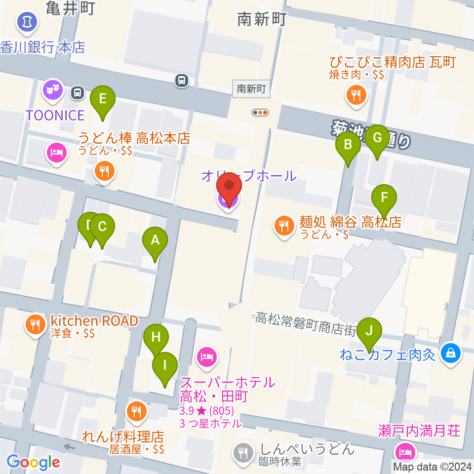 高松オリーブホール周辺の駐車場・コインパーキング一覧地図