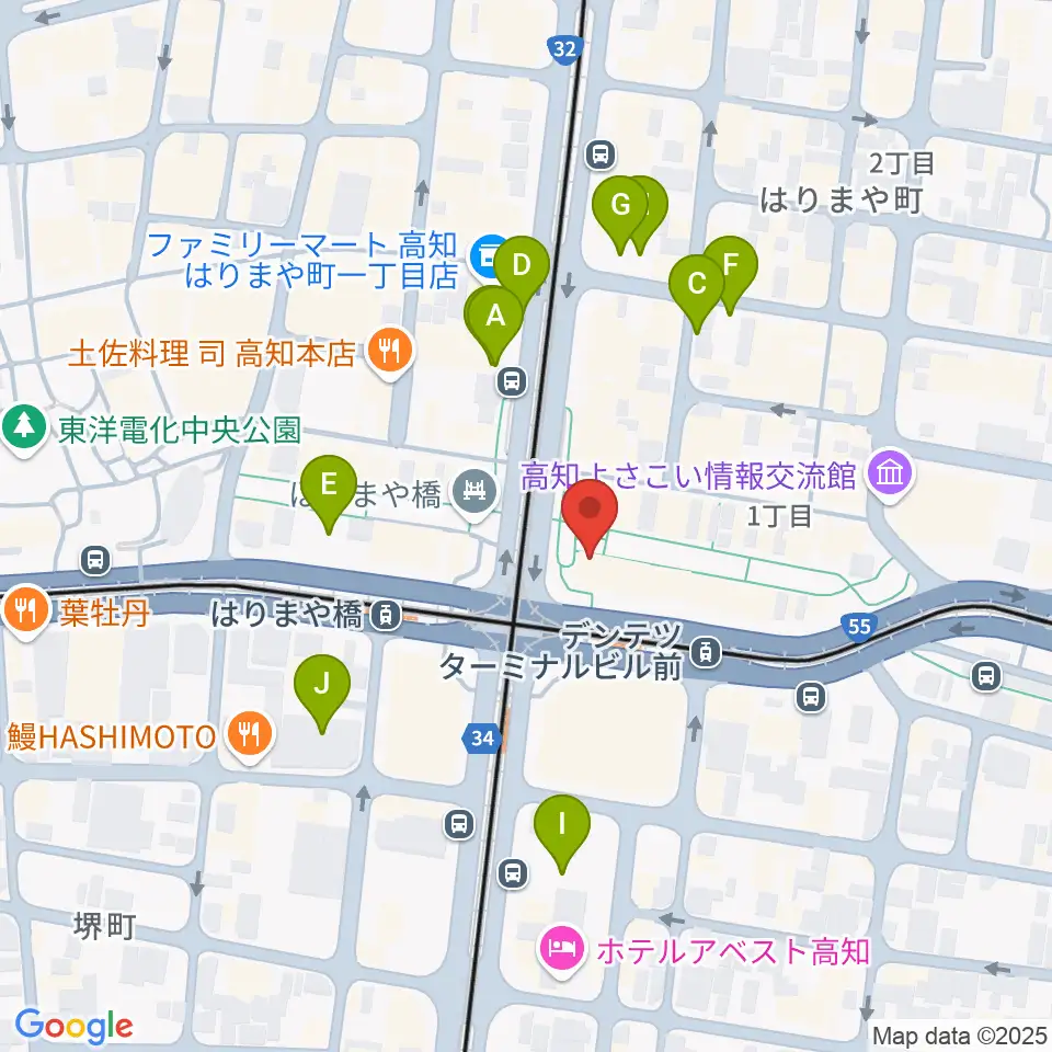 高知クロスポイント周辺の駐車場・コインパーキング一覧地図