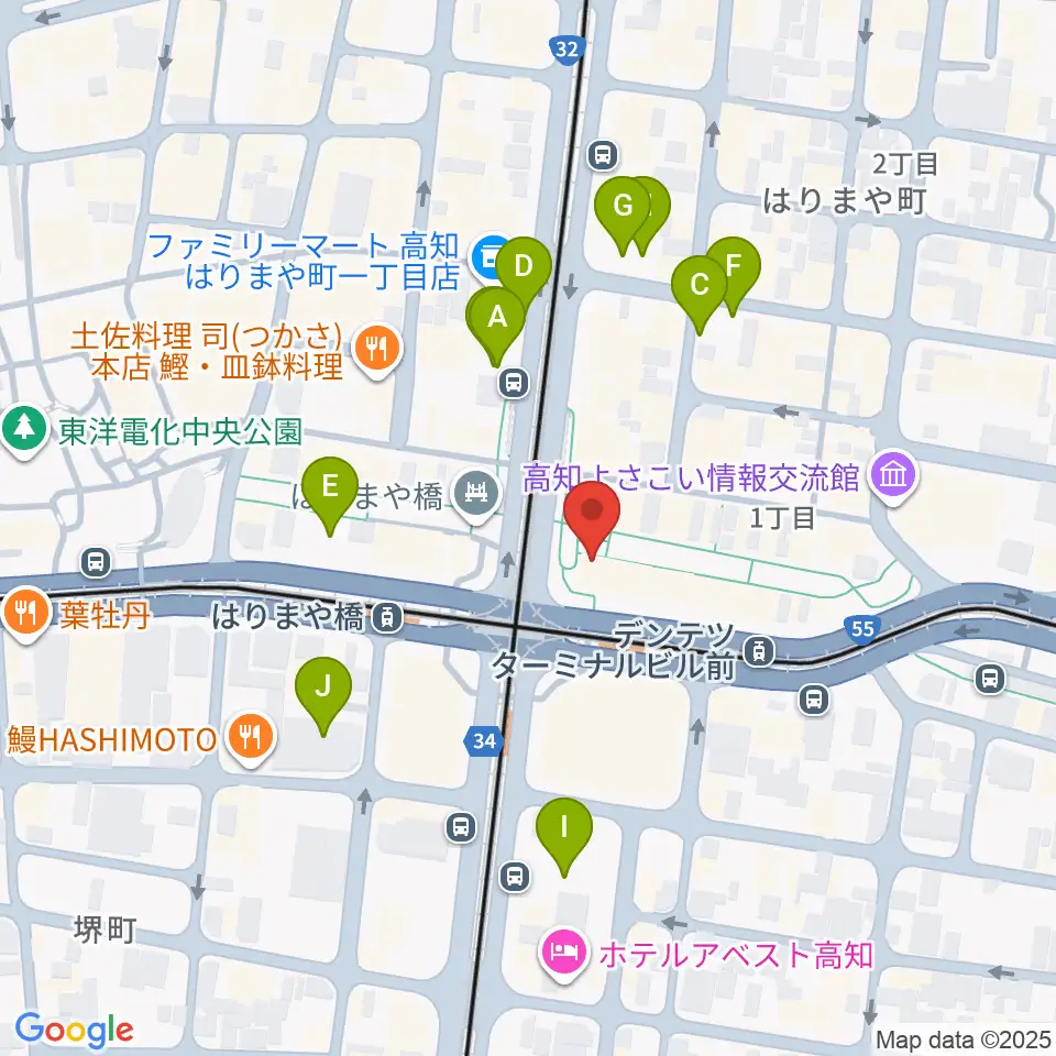 高知クロスポイント周辺の駐車場・コインパーキング一覧地図