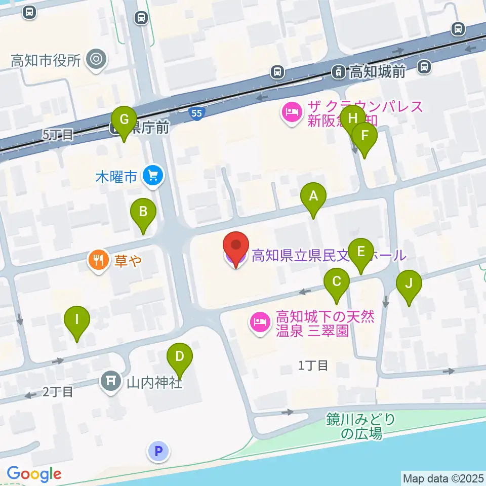 高知県立県民文化ホール周辺の駐車場・コインパーキング一覧地図