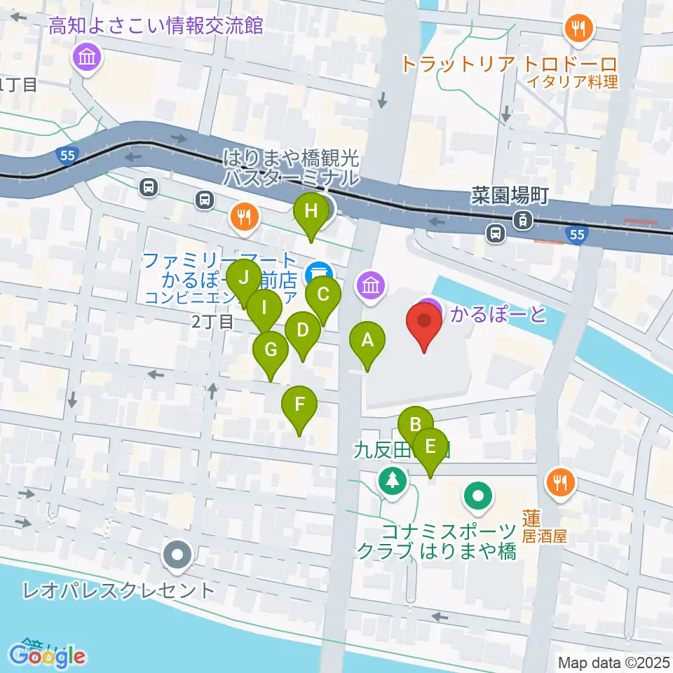 高知市文化プラザ かるぽーと周辺の駐車場・コインパーキング一覧地図