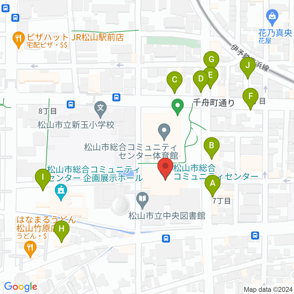 松山市総合コミュニティセンター周辺の駐車場・コインパーキング一覧地図