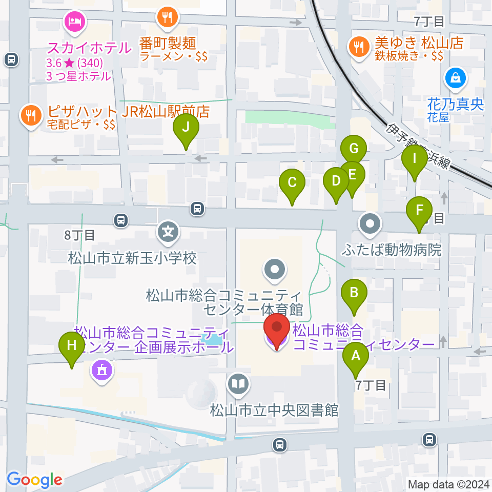 松山市総合コミュニティセンター周辺の駐車場・コインパーキング一覧地図