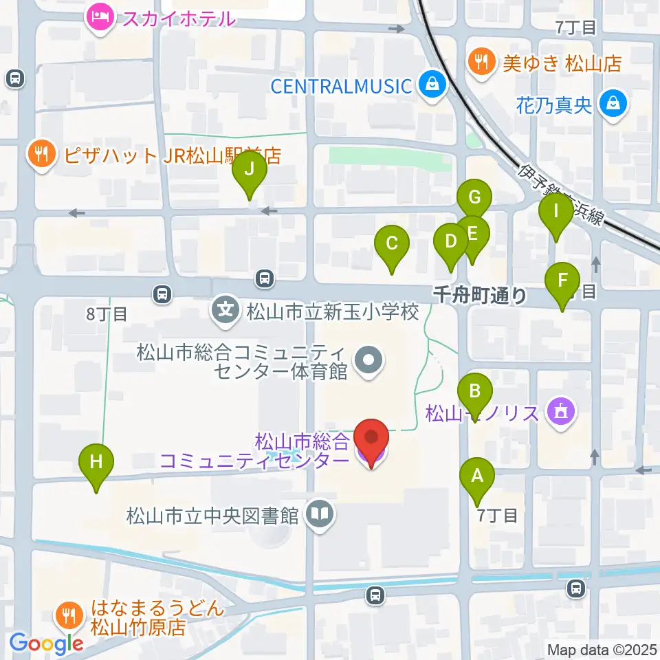松山市総合コミュニティセンター周辺の駐車場・コインパーキング一覧地図