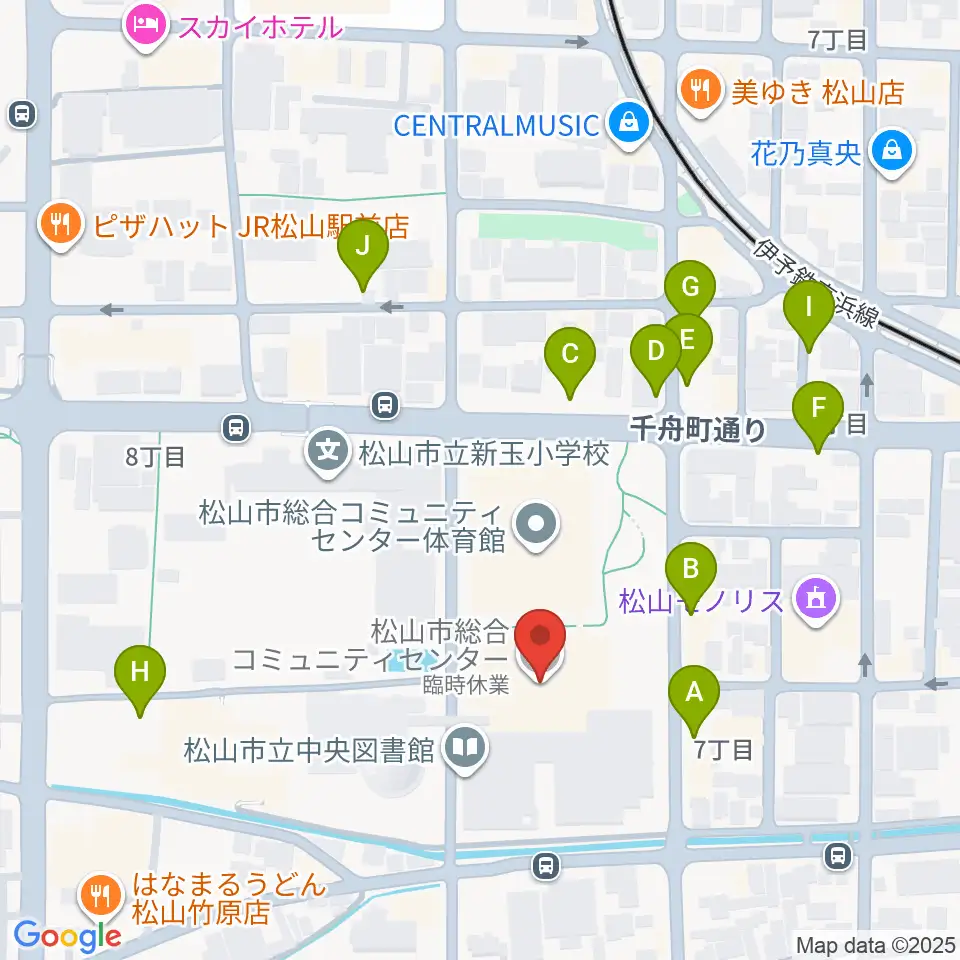 松山市総合コミュニティセンター周辺の駐車場・コインパーキング一覧地図