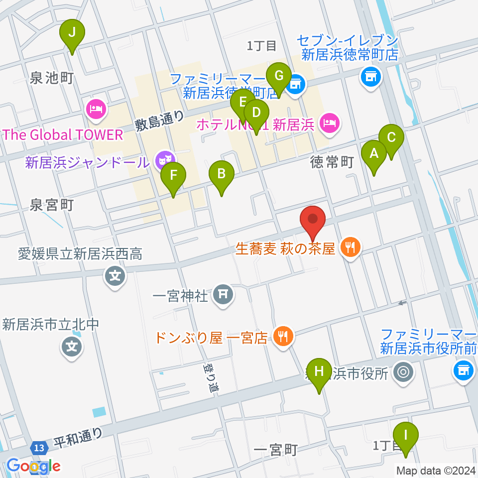 新居浜市市民文化センター周辺の駐車場・コインパーキング一覧地図