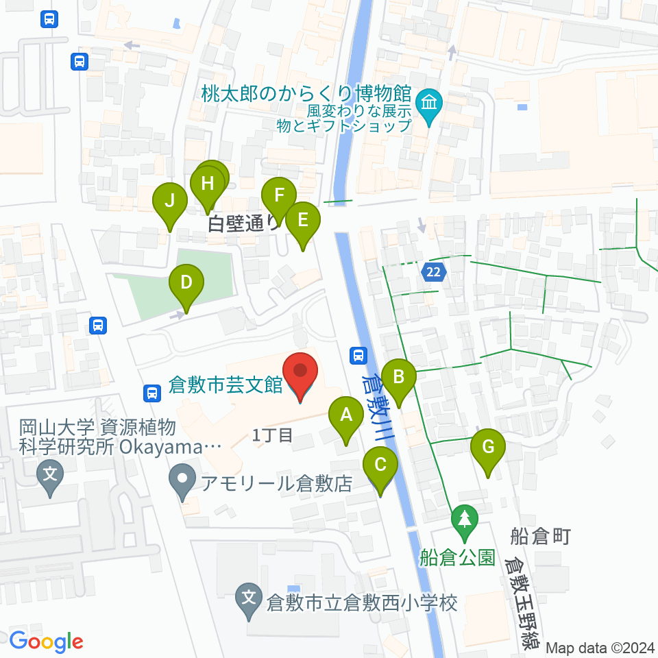 倉敷市芸文館周辺の駐車場・コインパーキング一覧地図