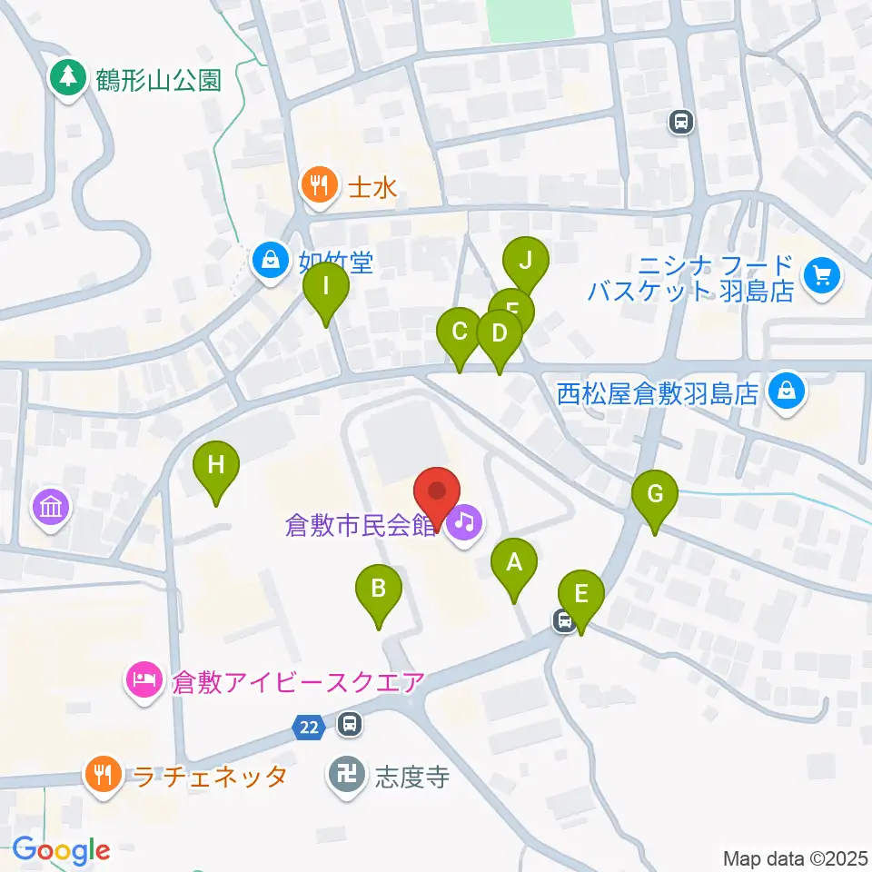 倉敷市民会館周辺の駐車場・コインパーキング一覧地図