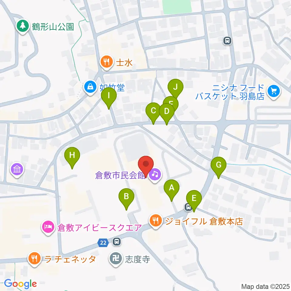 倉敷市民会館周辺の駐車場・コインパーキング一覧地図