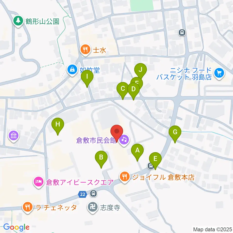 倉敷市民会館周辺の駐車場・コインパーキング一覧地図