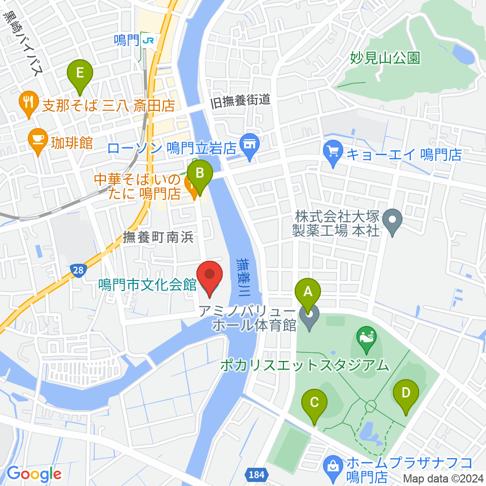 鳴門市文化会館周辺の駐車場・コインパーキング一覧地図